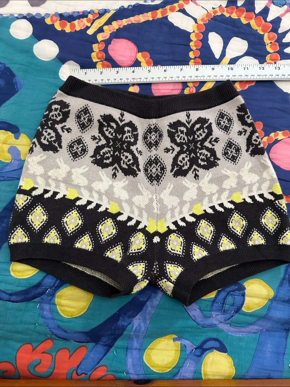 Free People Black, White & Yellow Patterned Knit Shorts